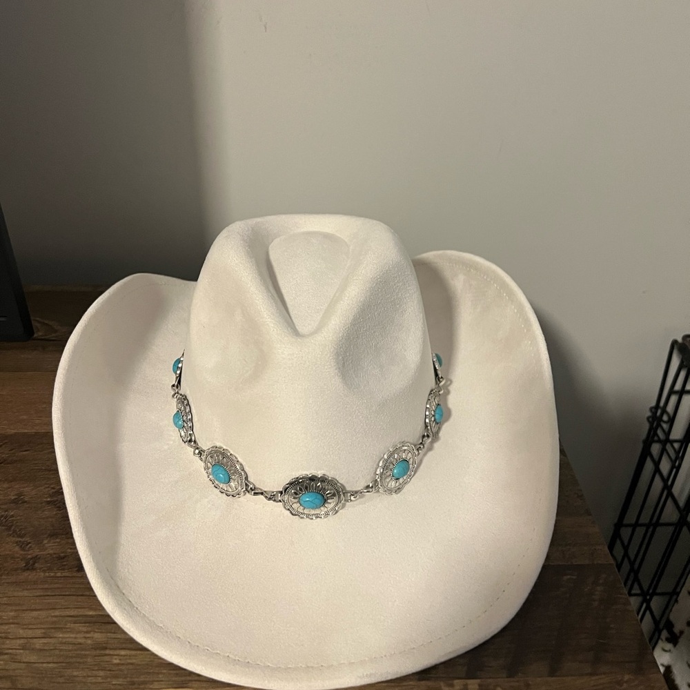 Buckle White Cowboy Hat with Turquoise Accents